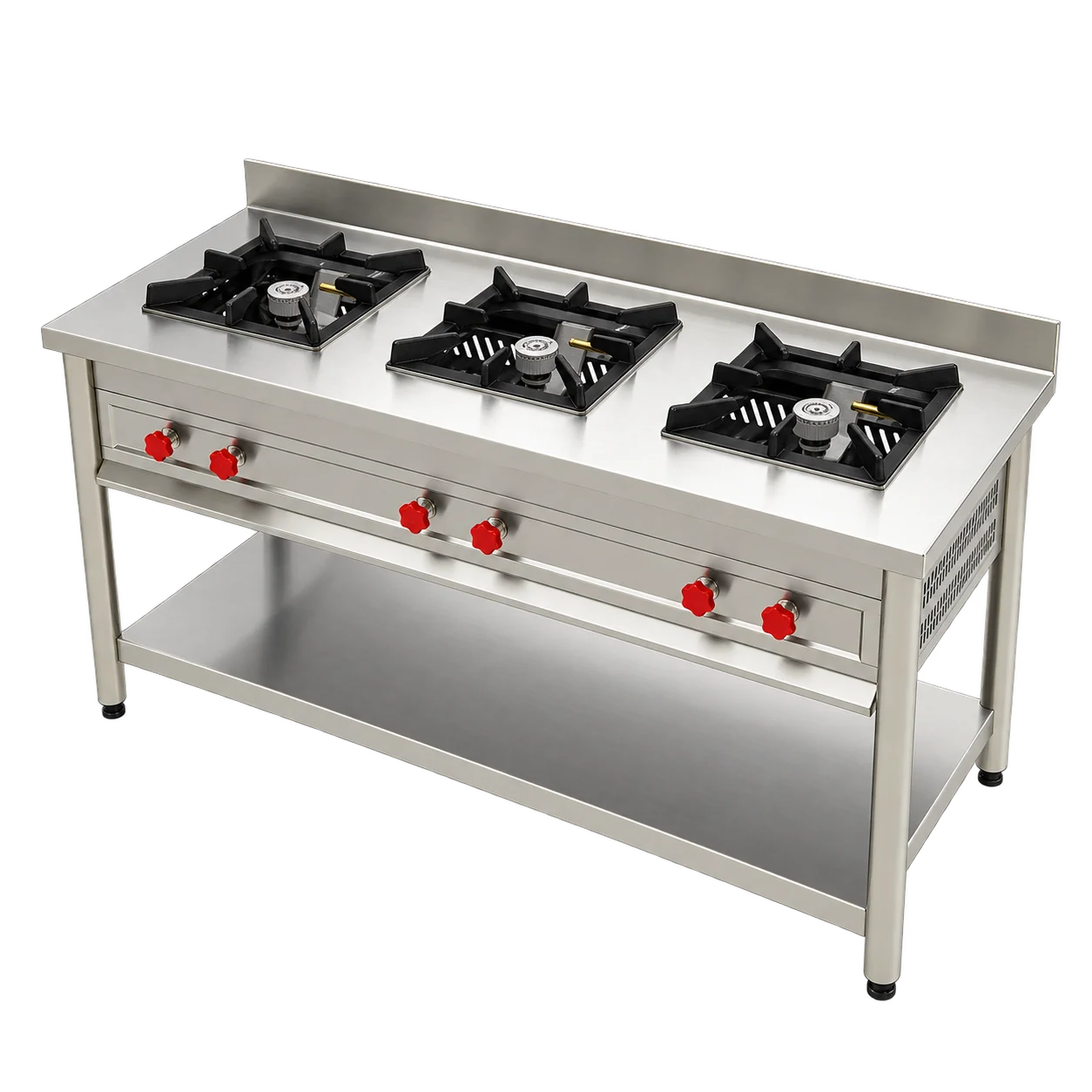 Industrial 3 Burner Cooking Range with the equipment isolated on a transparent background