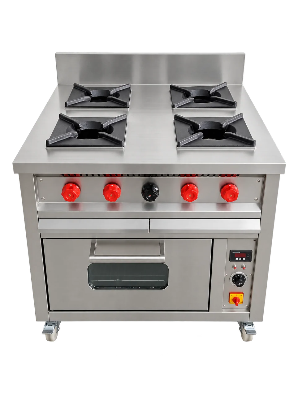 SS 304 Commercial 4 Burner Gas Range with the equipment isolated on a transparent background