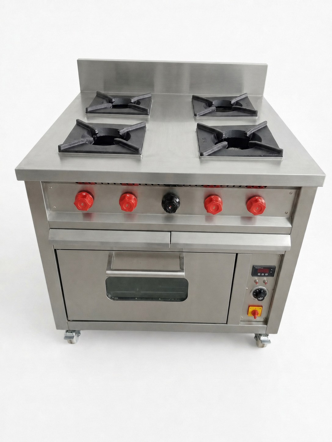 SS 304 commercial 4 burner gas range with oven in Bangalore by Bangalore Kitchen Equipments