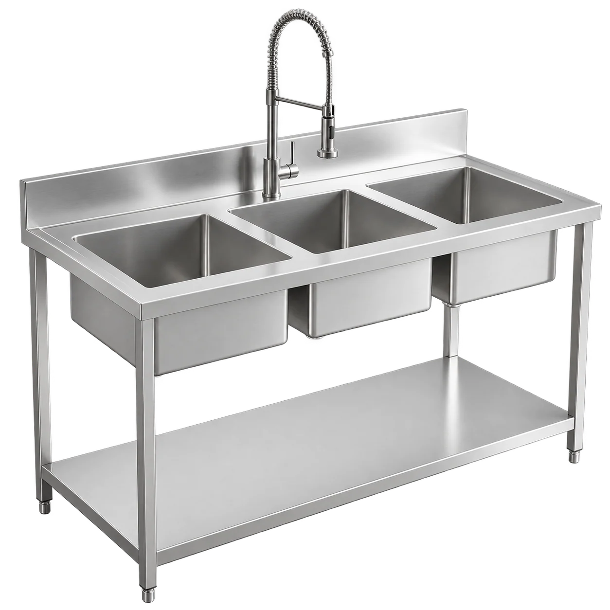 Three Sink Unit with the equipment isolated on a transparent background