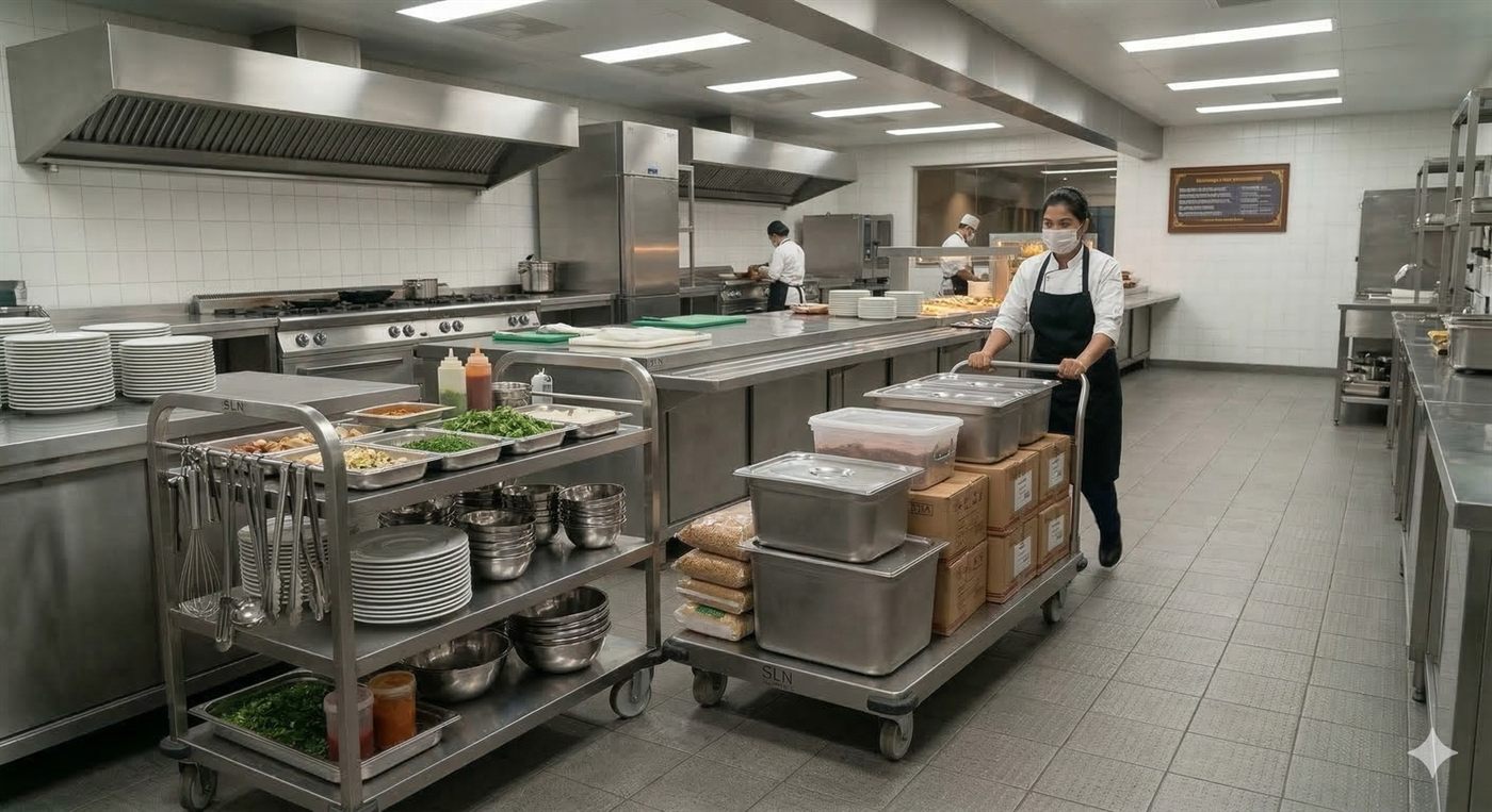 Commercial kitchen trolley by Bangalore Kitchen Equipments