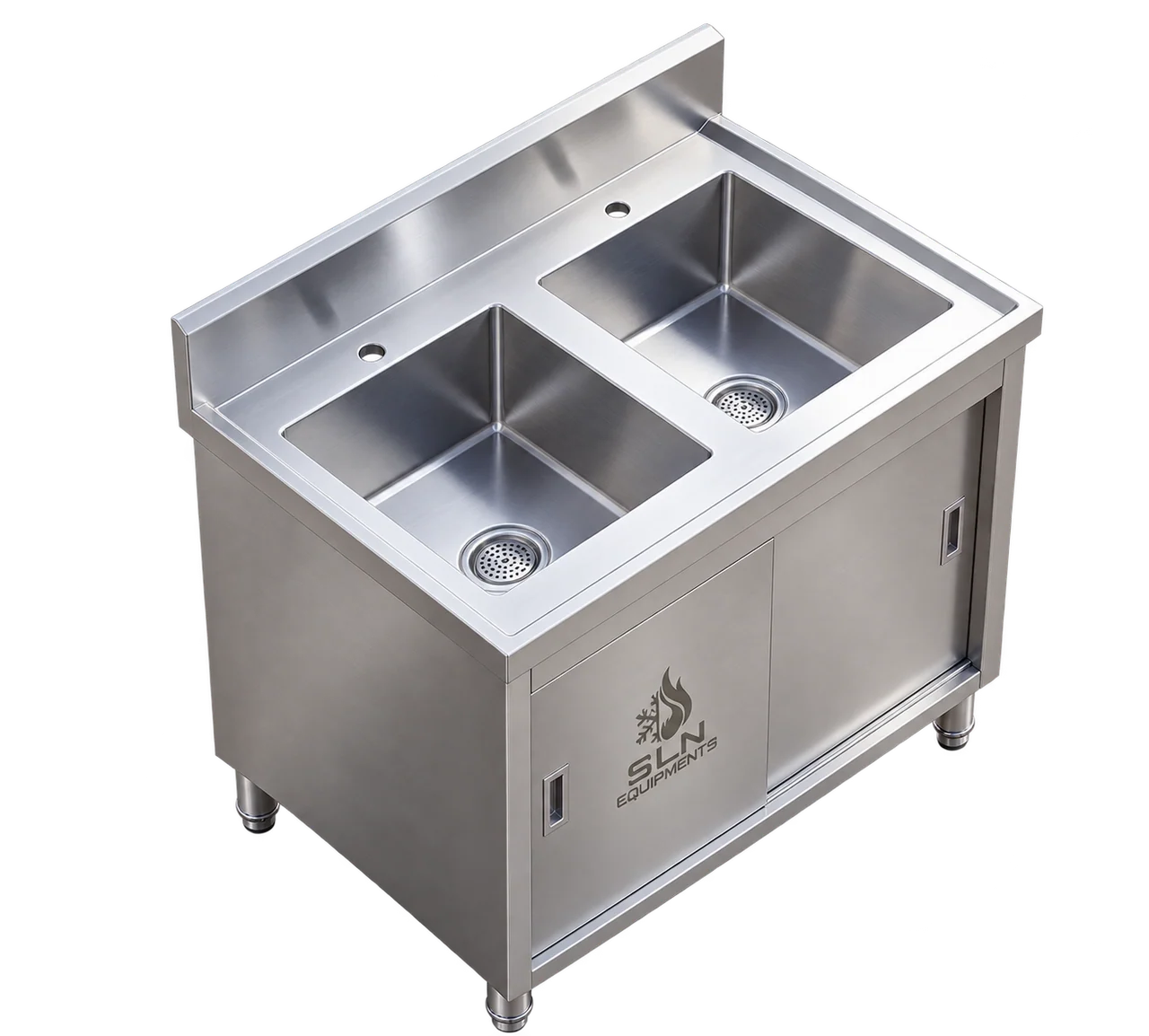Two Sink Unit with the equipment isolated on a transparent background