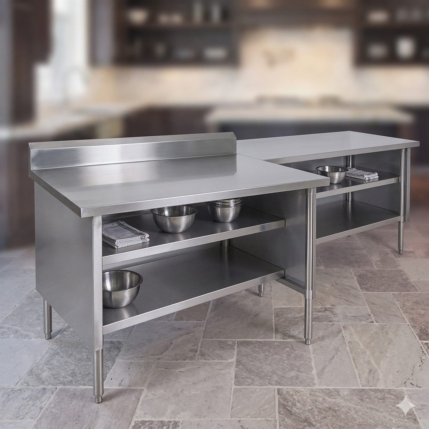 Work table with 3-side cover and undershelves by Bangalore Kitchen Equipments